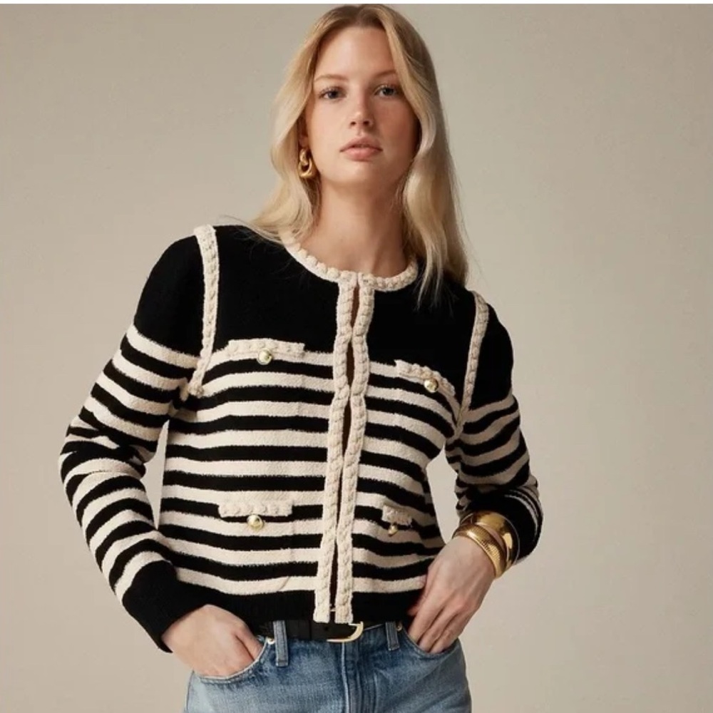 New- Odette sweater lady jacket in striped bouclé in Medium